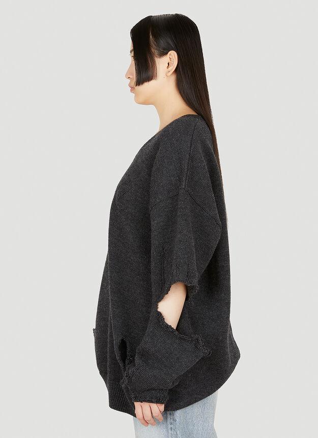 Destroyed V Neck Sweater in Grey商品第3张图片规格展示