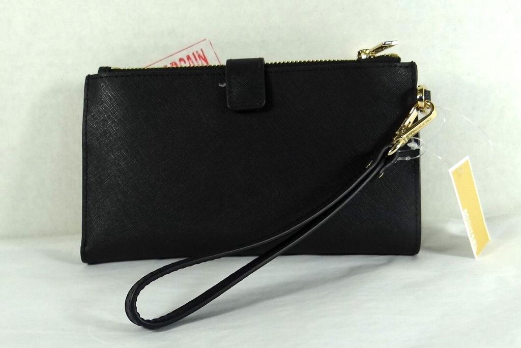 Michael Kors Jet Set Black Saffiano Leather Double Zip Phone Wristlet Wallet商品第1张图片规格展示