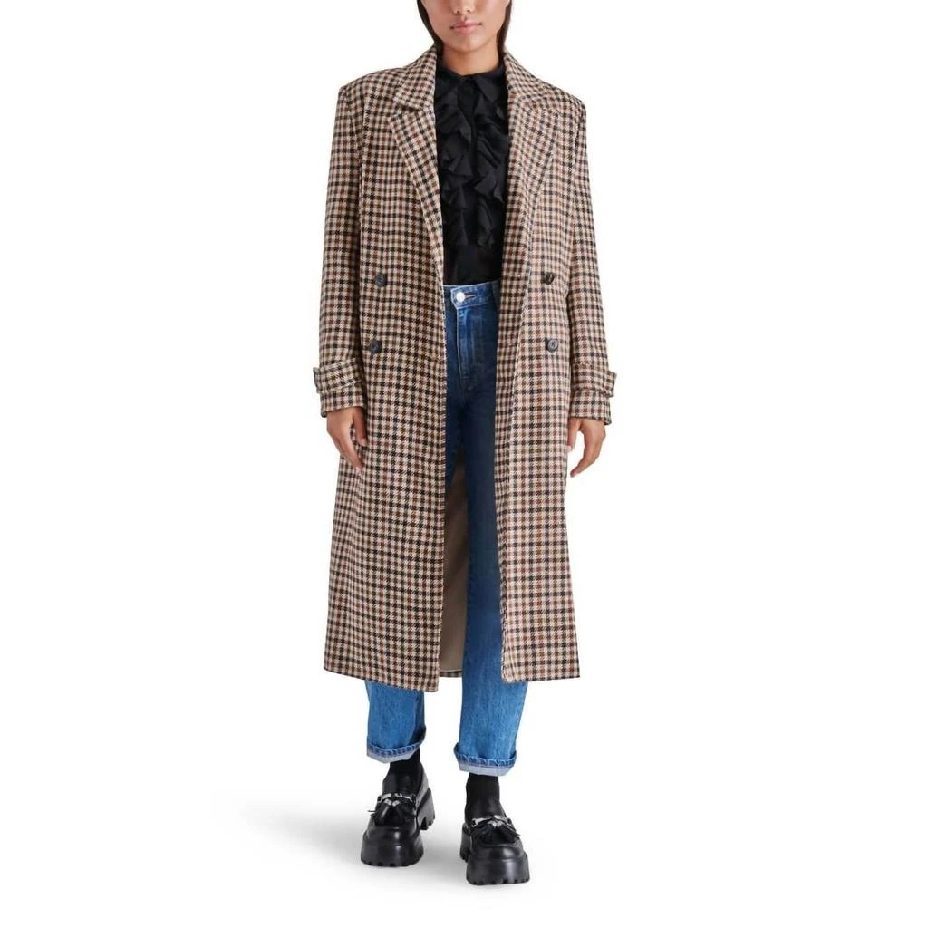 商品Steve Madden|Prince Double Breasted Long Coat In Brown Plaid,价格¥649,第1张图片