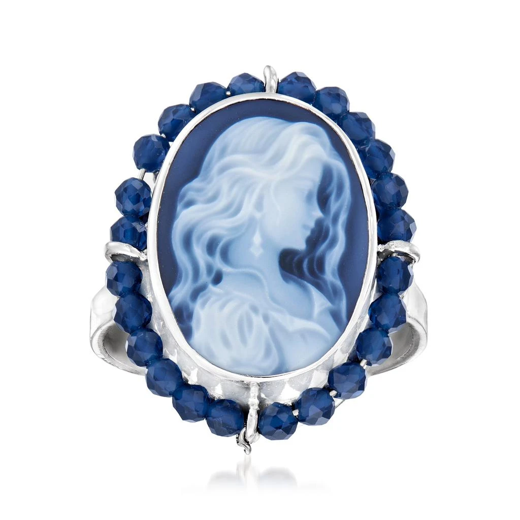 商品Ross-Simons|Italian Black Agate Cameo Ring With Blue Spinel in Sterling Silver,价格¥1589,第1张图片