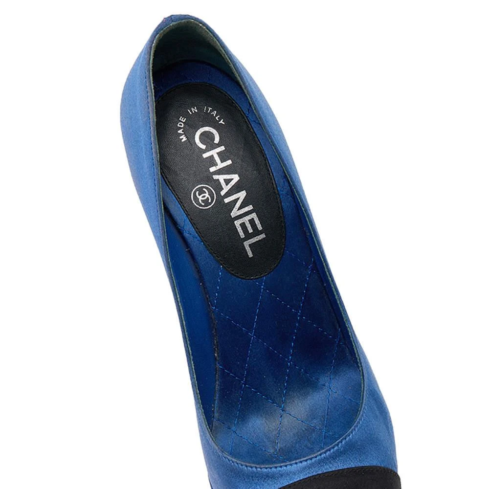 Chanel Blue/Black Satin Pearl Embellished Heel Pumps Size 36.5 商品