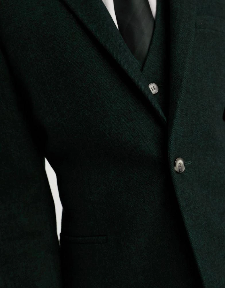 商品ASOS|ASOS DESIGN slim wool mix suit jacket in herringbone in green,价格¥582,第4张图片详细描述