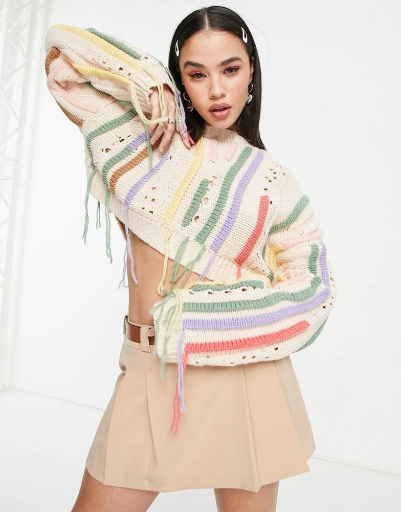 商品The Ragged Priest|The Ragged Priest cropped relaxed jumper with distressing detail & yarns,价格¥317,第1张图片