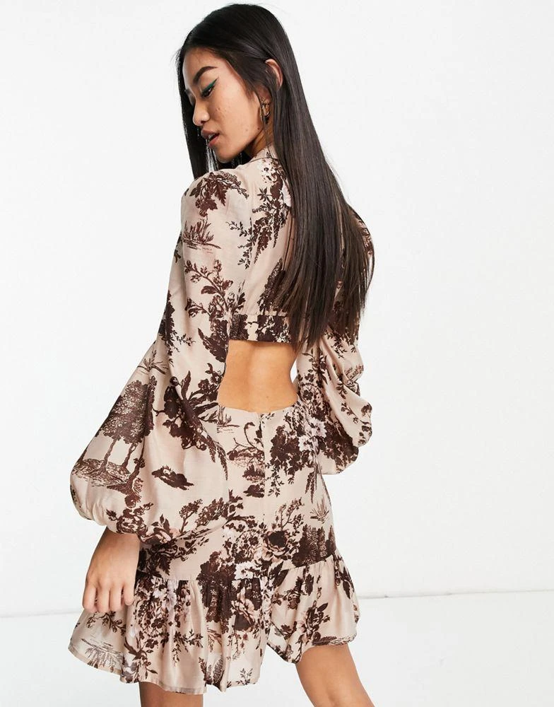 商品ASOS|ASOS DESIGN printed voile cut out mini dress with button front and collar detail,价格¥257,第3张图片详细描述
