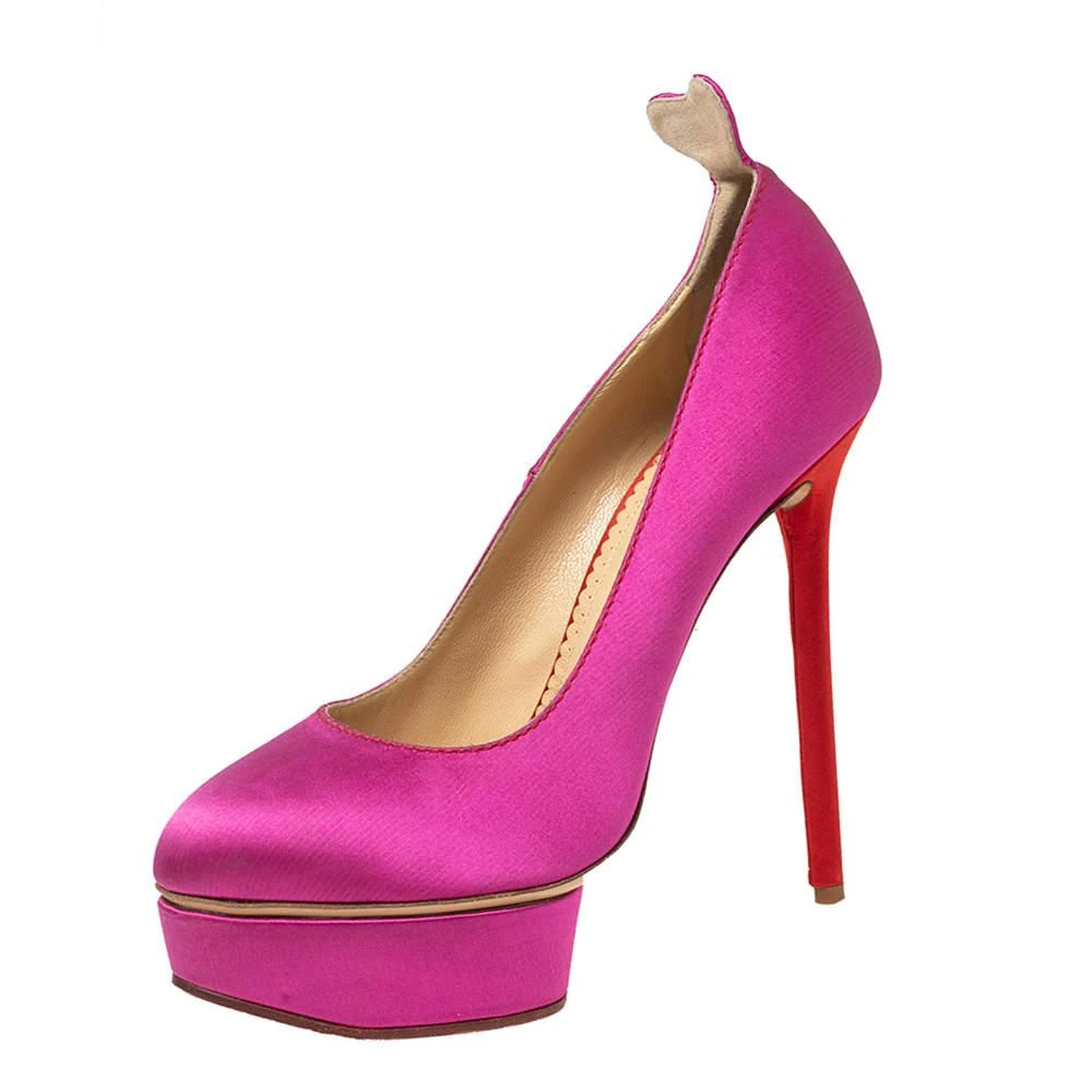 商品[二手商品] Charlotte Olympia|Charlotte Olympia Pink Satin Josephine Platform Pumps Size 38.5,价格¥1083,第1张图片