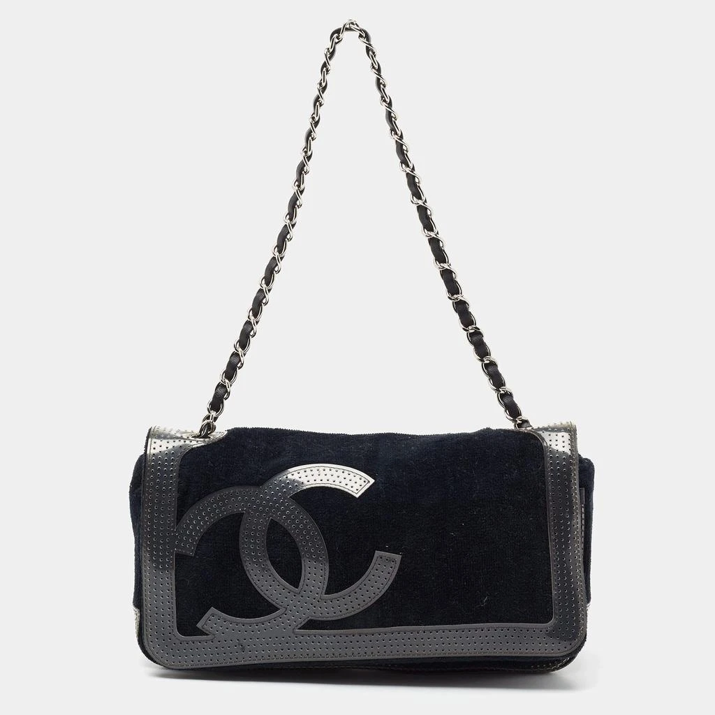 商品[二手商品] Chanel|Chanel Black/Grey Corduroy And Patent Leather Cambon Shoulder Bag,价格¥10141,第1张图片