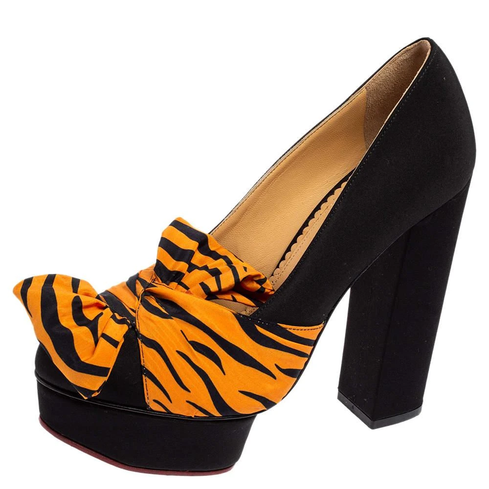 商品[二手商品] Charlotte Olympia|Charlotte Olympia Black/Orange Zebra Print Satin Dolly Bow Pumps Size 37.5,价格¥1199,第1张图片