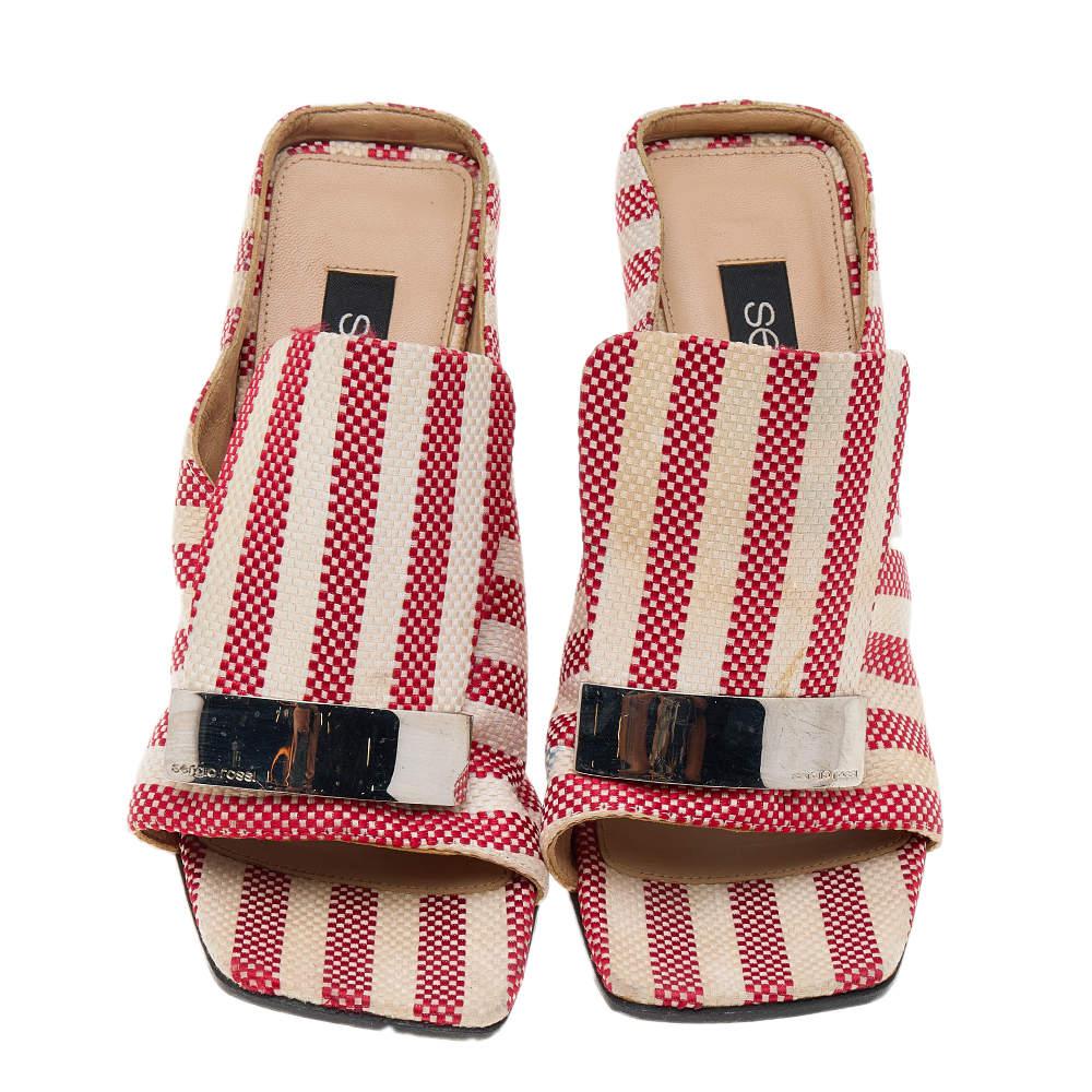 Sergio Rossi Multicolor Striped Fabric Slide Sandals Size 36商品第3张图片规格展示