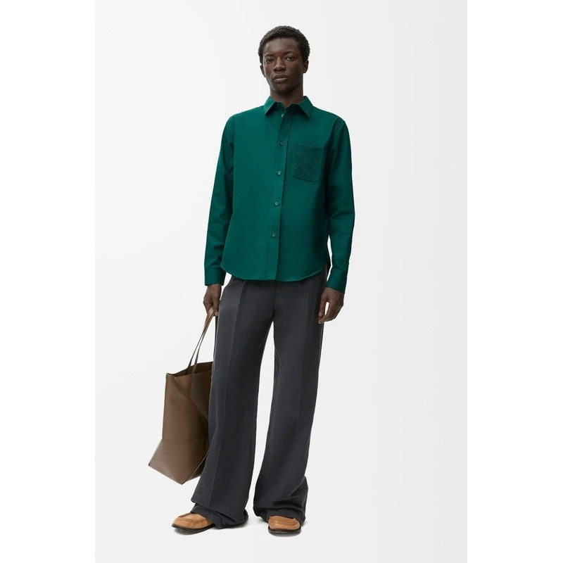 商品Loewe|【预售3-5天】LOEWE/罗意威 男士深绿色棉衬衫,价格¥6530,第4张图片详细描述