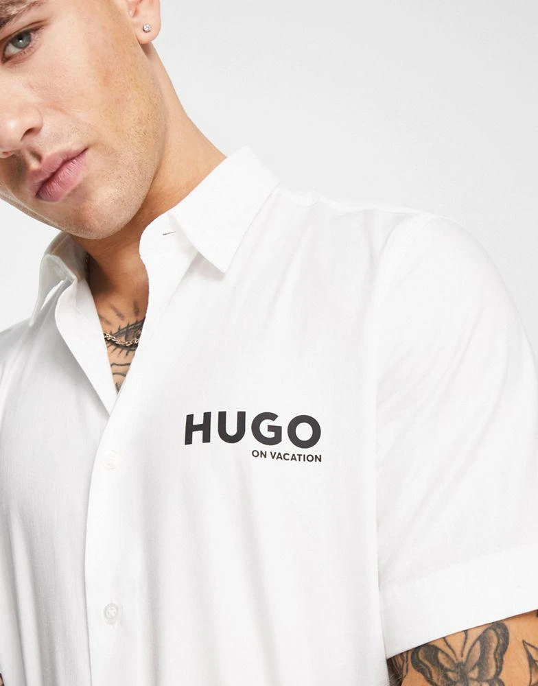 商品Hugo Boss|Hugo Ebor sheer logo short sleeve shirt in white,价格¥691,第3张图片详细描述