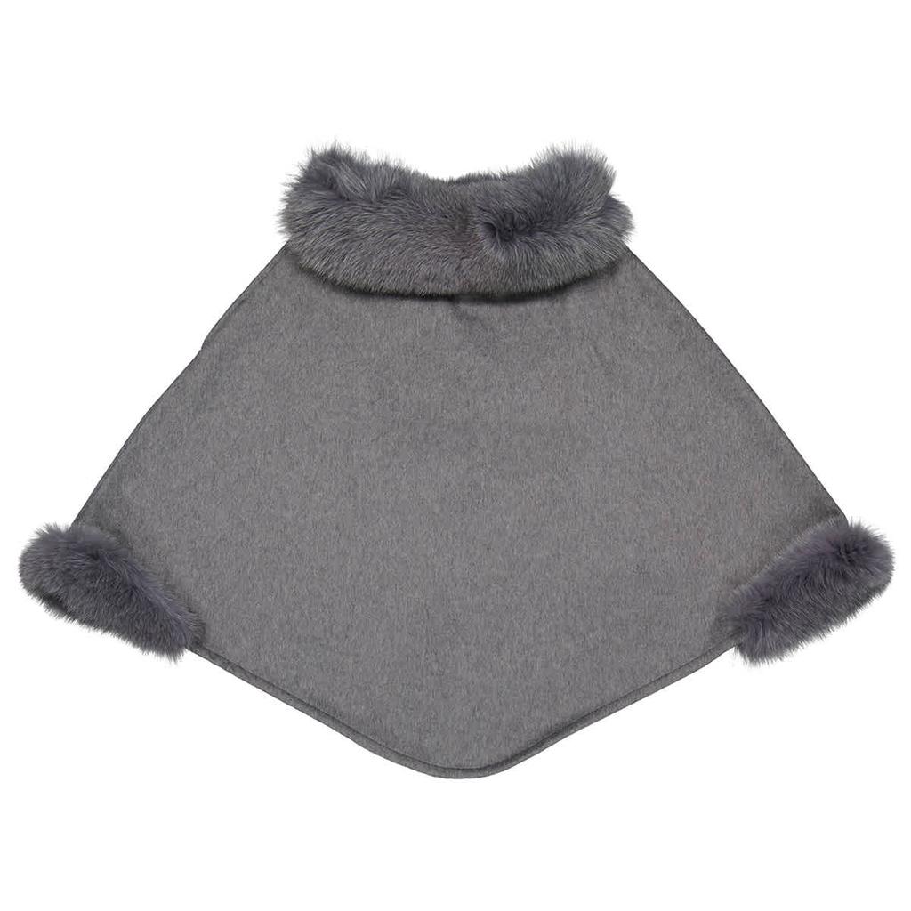 Max Mara Ladies Wskit1 Fox Fur Trim Cashmere Poncho In Medium Grey商品第2张图片规格展示