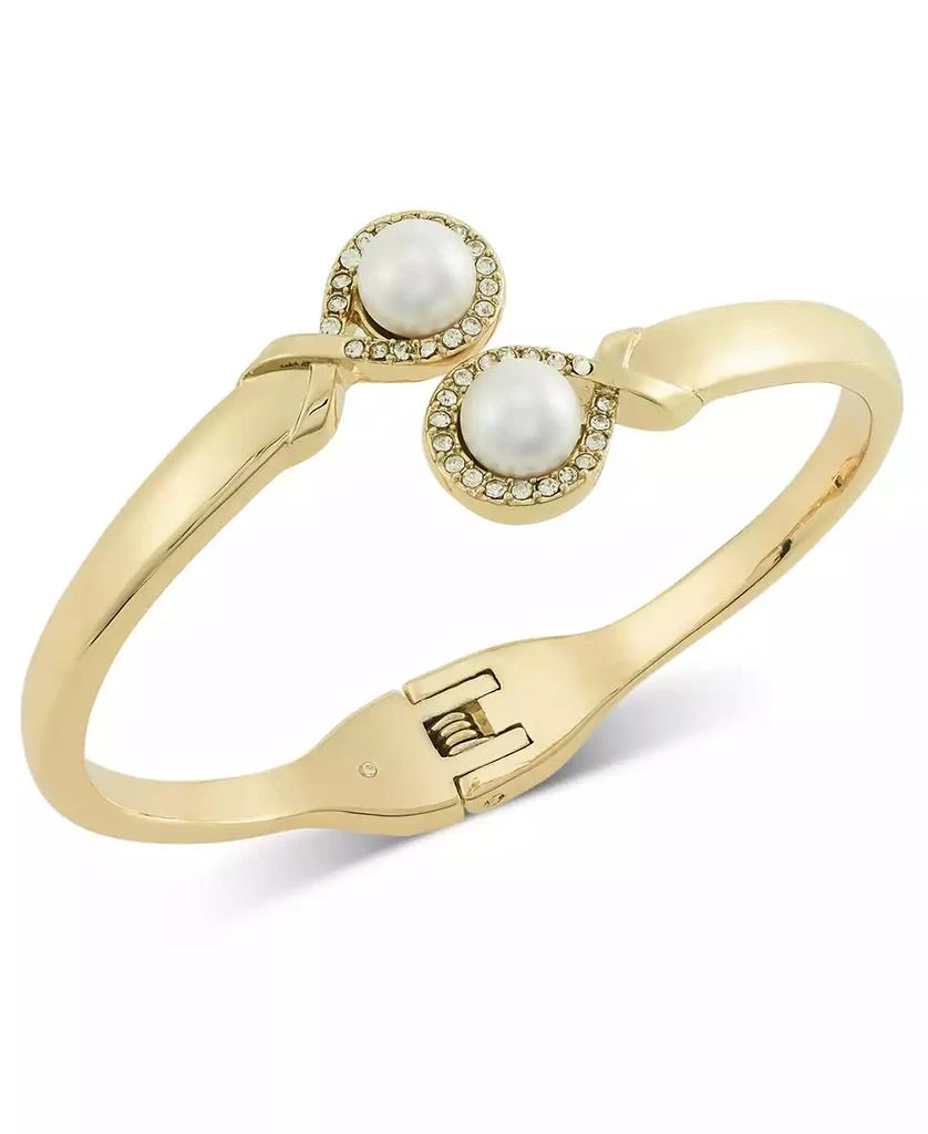 商品Charter Club|Gold-Tone Pavé & Imitation Pearl Bypass Bangle Bracelet, Created for Macy's,价格¥91,第1张图片