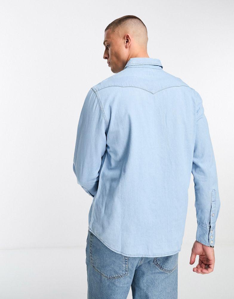 Wrangler western long sleeve shirt in light blue商品第2张图片规格展示