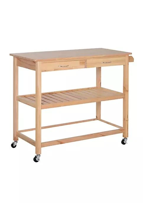 商品HOMCOM|42 Kitchen Trolley Cart Rolling Island Utility Serving Cart With 2 Drawers And 3 Tier Shelf Pine Wood,价格¥1566,第1张图片