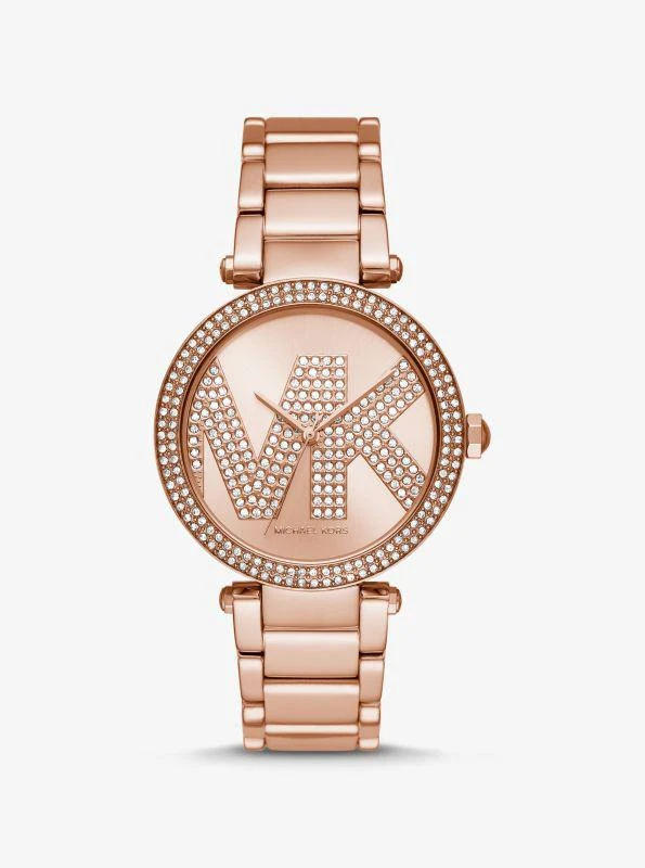 商品Michael Kors|Oversized Pavé Logo Rose Gold-Tone Watch,价格¥812,第1张图片