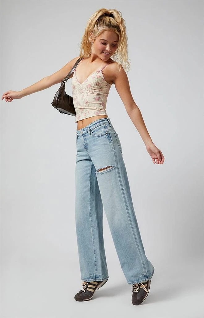 商品PacSun|Casey Ripped Slit Low Rise Baggy Jeans Light Indigo,价格¥419,第1张图片