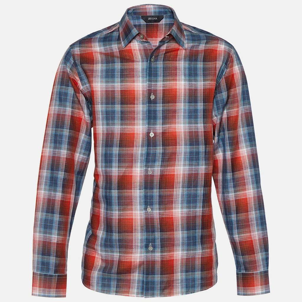 商品[二手商品] Zegna|Z Zegna Blue and Red Plaid Check Linen & Cotton Long Sleeve Shirt XL,价格¥813,第1张图片