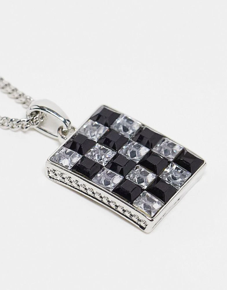 商品Reclaimed Vintage|Reclaimed Vintage unisex mutlirow with checkerboard pendant in silver,价格¥89,第2张图片详细描述