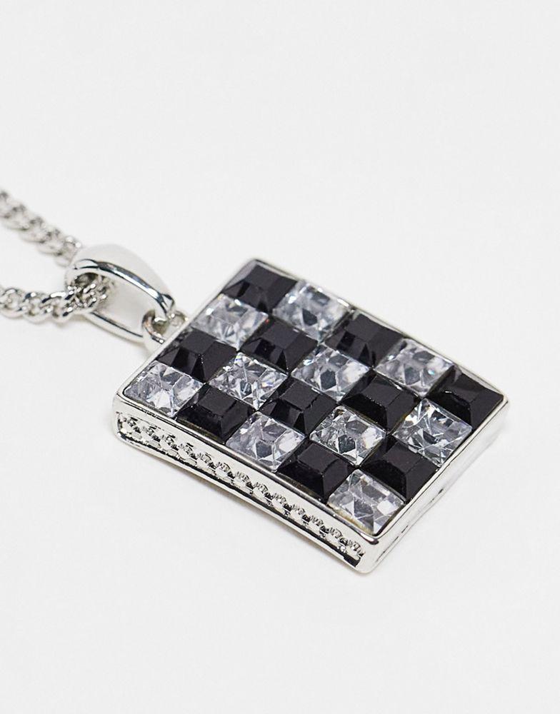 商品Reclaimed Vintage|Reclaimed Vintage unisex mutlirow with checkerboard pendant in silver,价格¥65,第4张图片详细描述
