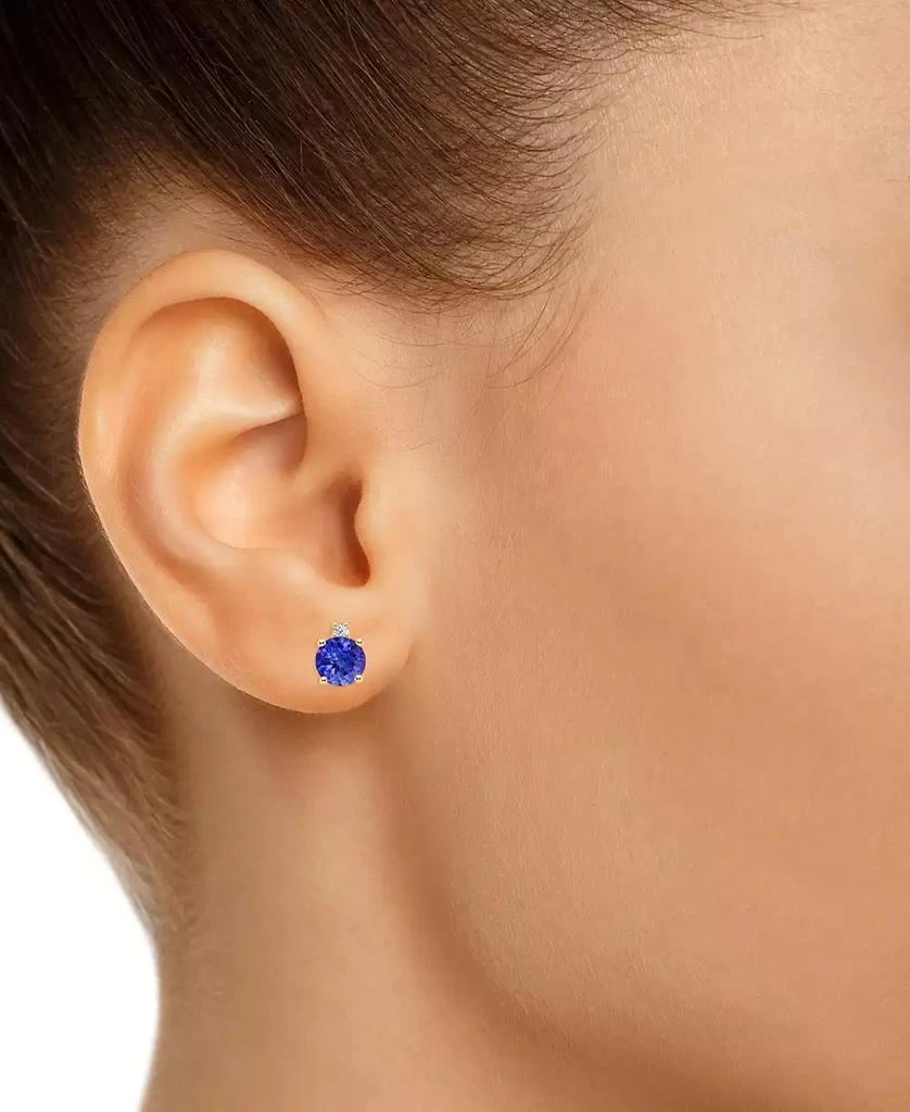 商品Macy's|Tanzanite (1/2 ct. t.w.) & Diamond Accent Stud Earrings in 14k Gold (Also in Emerald, Ruby, & Sapphire),价格¥2392,第4张图片详细描述