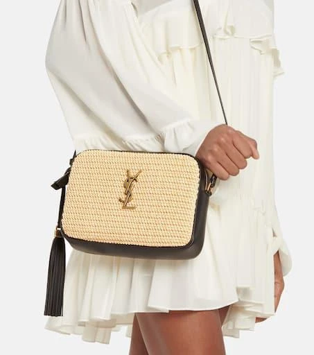 商品Yves Saint Laurent|Lou leather-trimmed raffia crossbody bag,价格¥13596,第2张图片详细描述