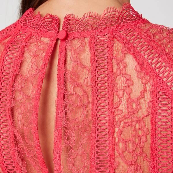 商品Self Portrait|Self-Portrait Women's Hot Pink Lace Panel Midi Dress - Hot Pink,价格¥1057,第4张图片详细描述