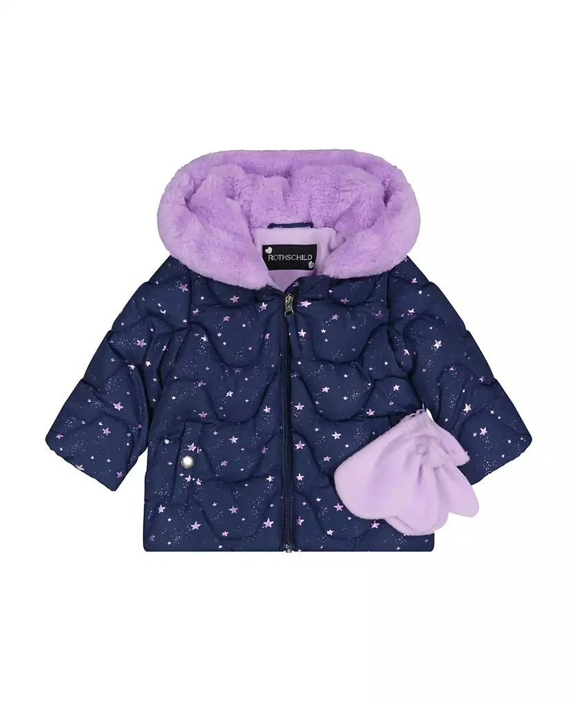 商品S Rothschild & CO|Baby Girls Foil Wave Quilt Puffer with Mittens,价格¥186,第1张图片