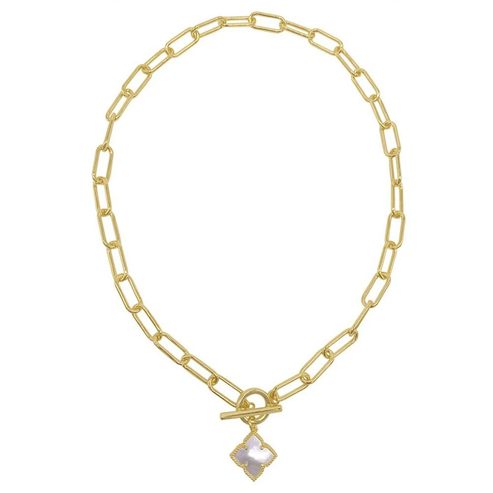 商品ADORNIA|19" Paper Clip Chain Toggle 14K Gold Plated Flower White Imitation Mother of Pearl Necklace,价格¥279,第2张图片详细描述