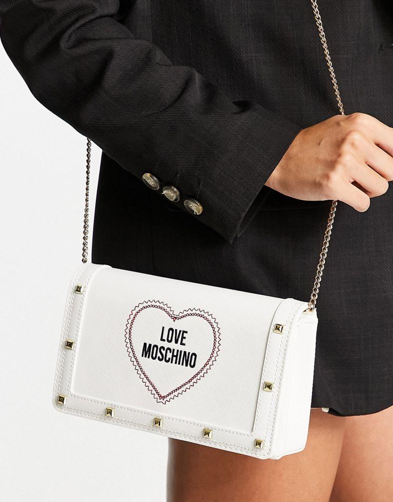 Love Moschino Love Heart crossbody bag in white商品第4张图片规格展示