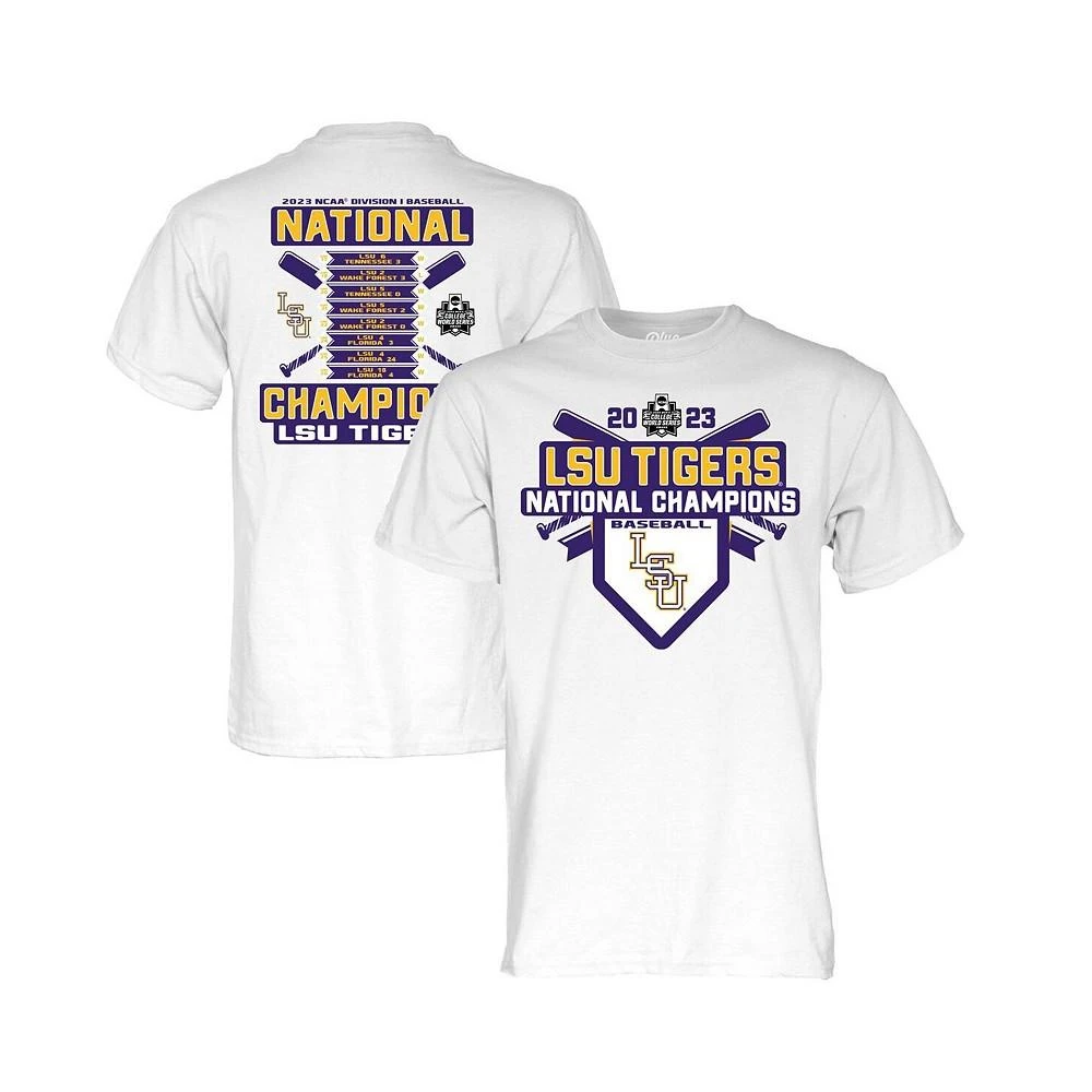 商品Blue 84|Men's and Women's White LSU Tigers 2023 NCAA Men's Baseball College World Series Champions Schedule T-shirt,价格¥261,第1张图片