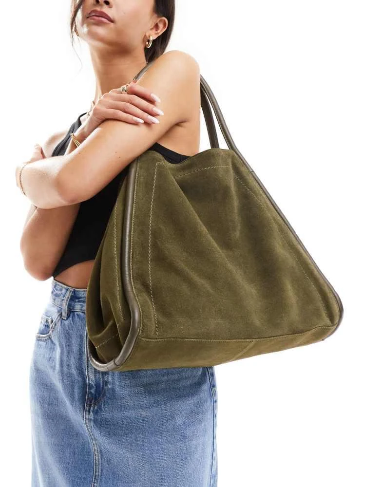 商品ASOS|ASOS DESIGN suede tubular tote bag in forest green,价格¥518,第4张图片详细描述