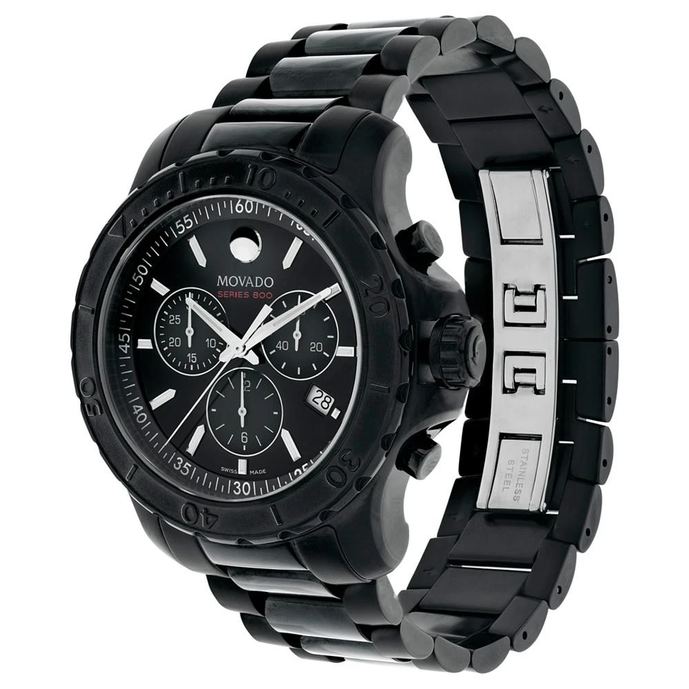 商品Movado|Men's Swiss Chronograph Series 800 Black PVD-Finish Performance Steel Bracelet Watch 42mm 2600119,价格¥9407,第2张图片详细描述