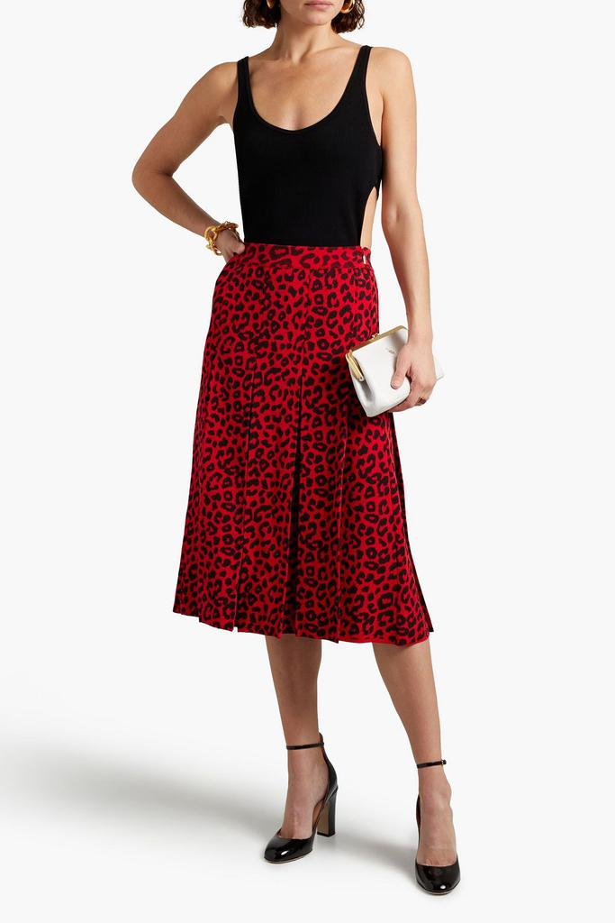 Pleated leopard-print silk and cotton-blend skirt商品第2张图片规格展示