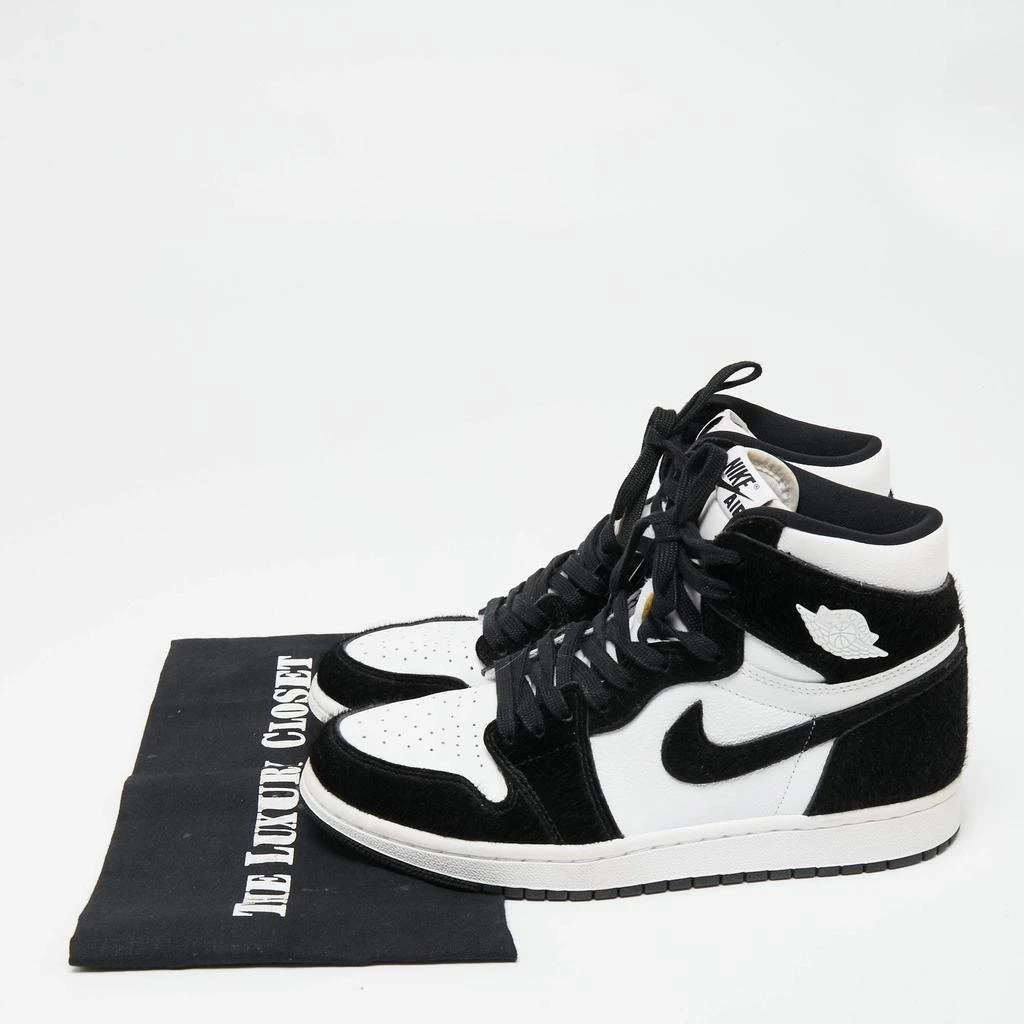 Air Jordans Black/White Calf Hair And Leather 1 Retro COJP High Top Sneakers Size 38.5 商品