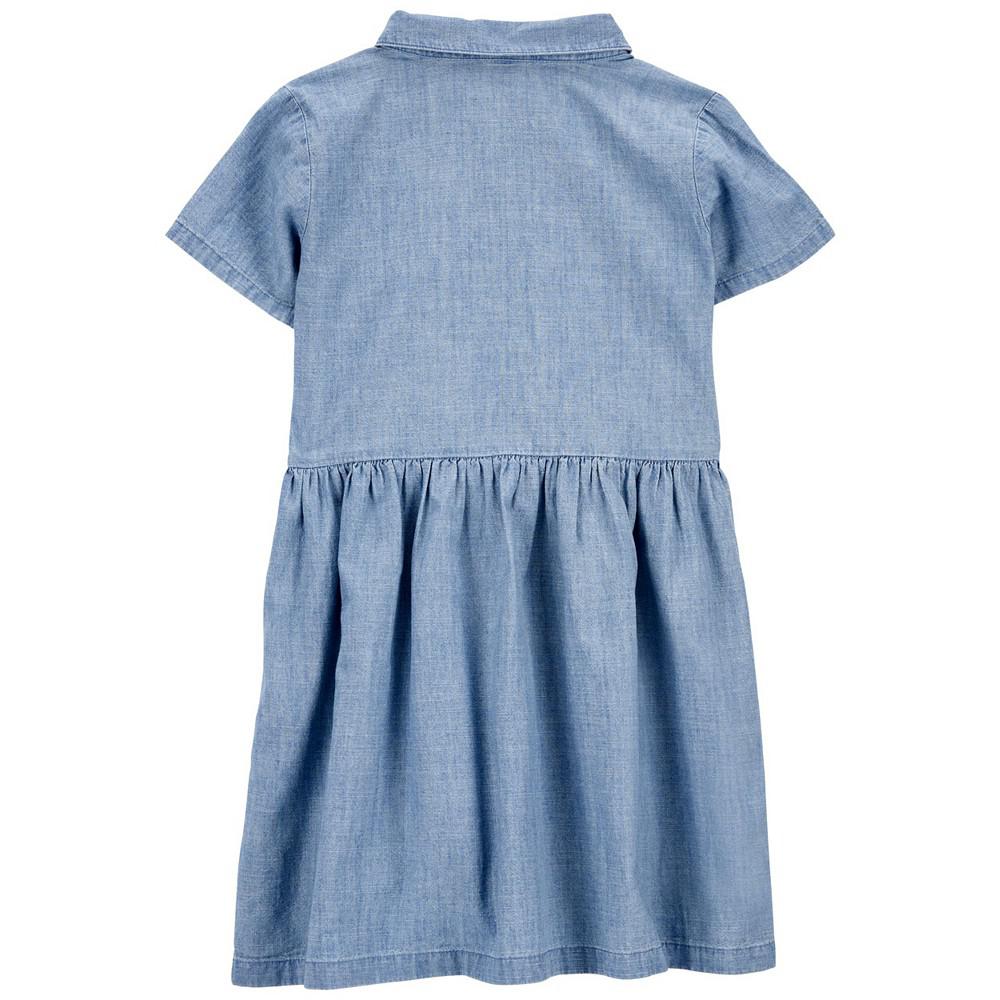 Little Girls Short Sleeve Chambray Shirt Dress商品第2张图片规格展示