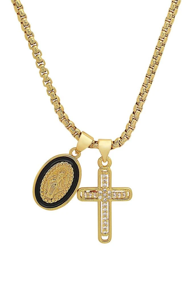 商品HMY JEWELRY|18K Gold Plated Mother Mary & Cross Pendant Necklace,价格¥289,第1张图片