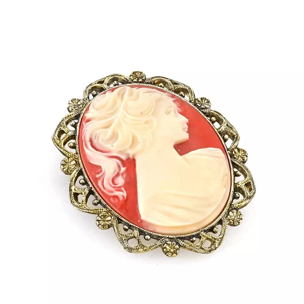 商品2028|Gold-Tone Simulated Orange Cameo Oval Brooch,价格¥389,第1张图片