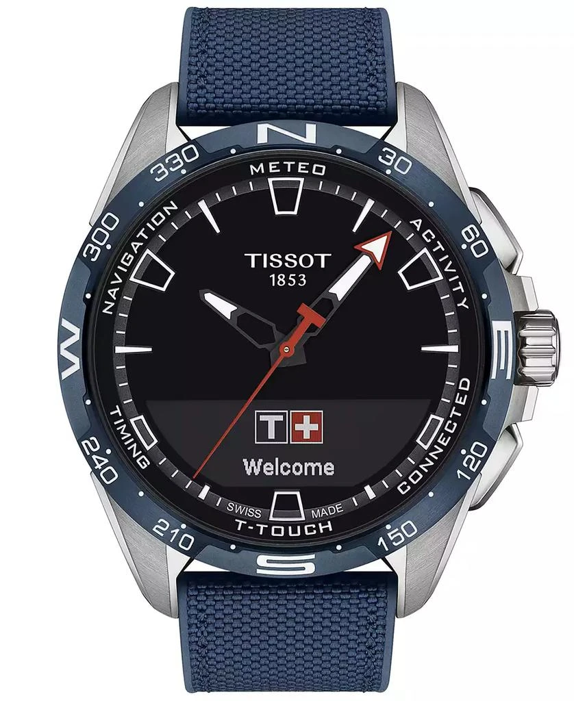 商品Tissot|Men's Swiss T-Touch Connect Solar Blue Textile & Leather Strap Smart Watch 48mm,价格¥8216,第1张图片