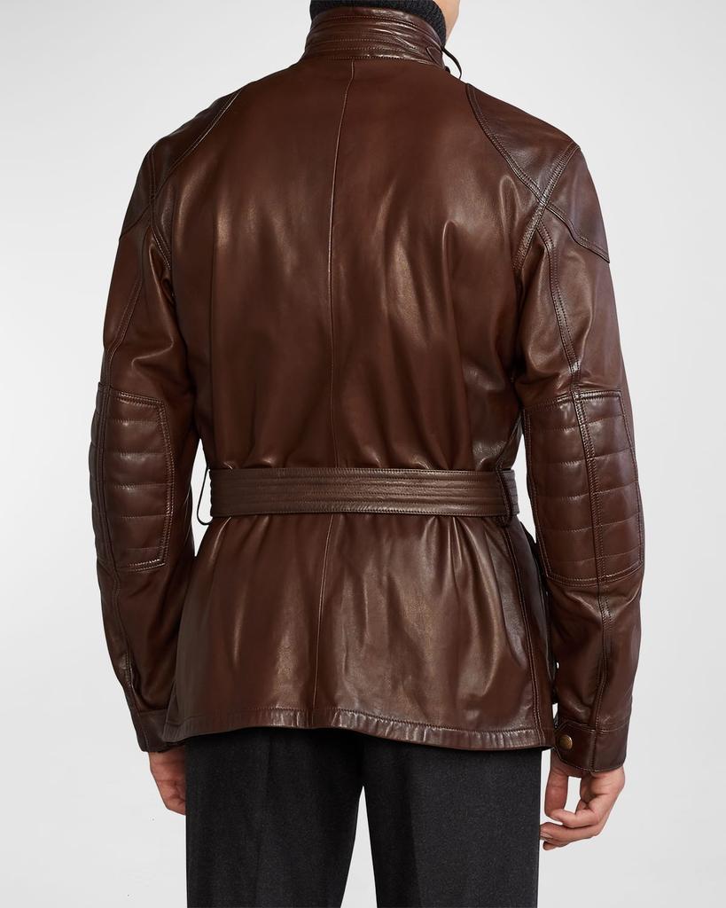 Men's Willis 4-Pocket Belted Leather Jacket商品第4张图片规格展示