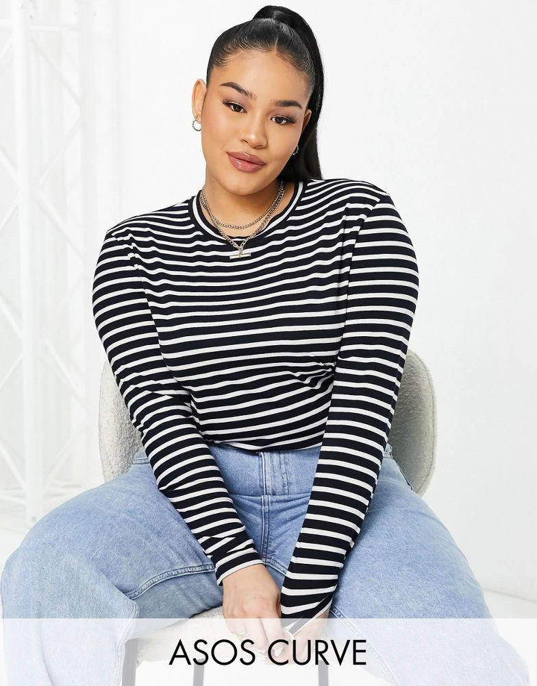 商品ASOS|ASOS DESIGN Curve long sleeve striped t-shirt in navy,价格¥139,第1张图片