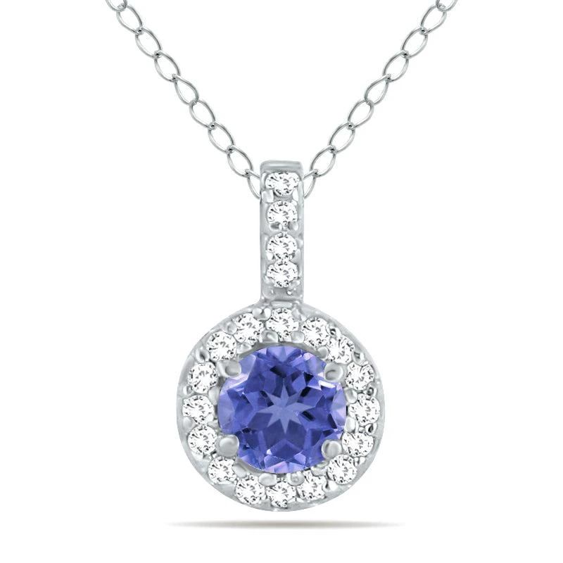 商品SSELECTS|1/2 Carat Tw Halo Tanzanite And Diamond Pendant In 10K,价格¥2168,第1张图片