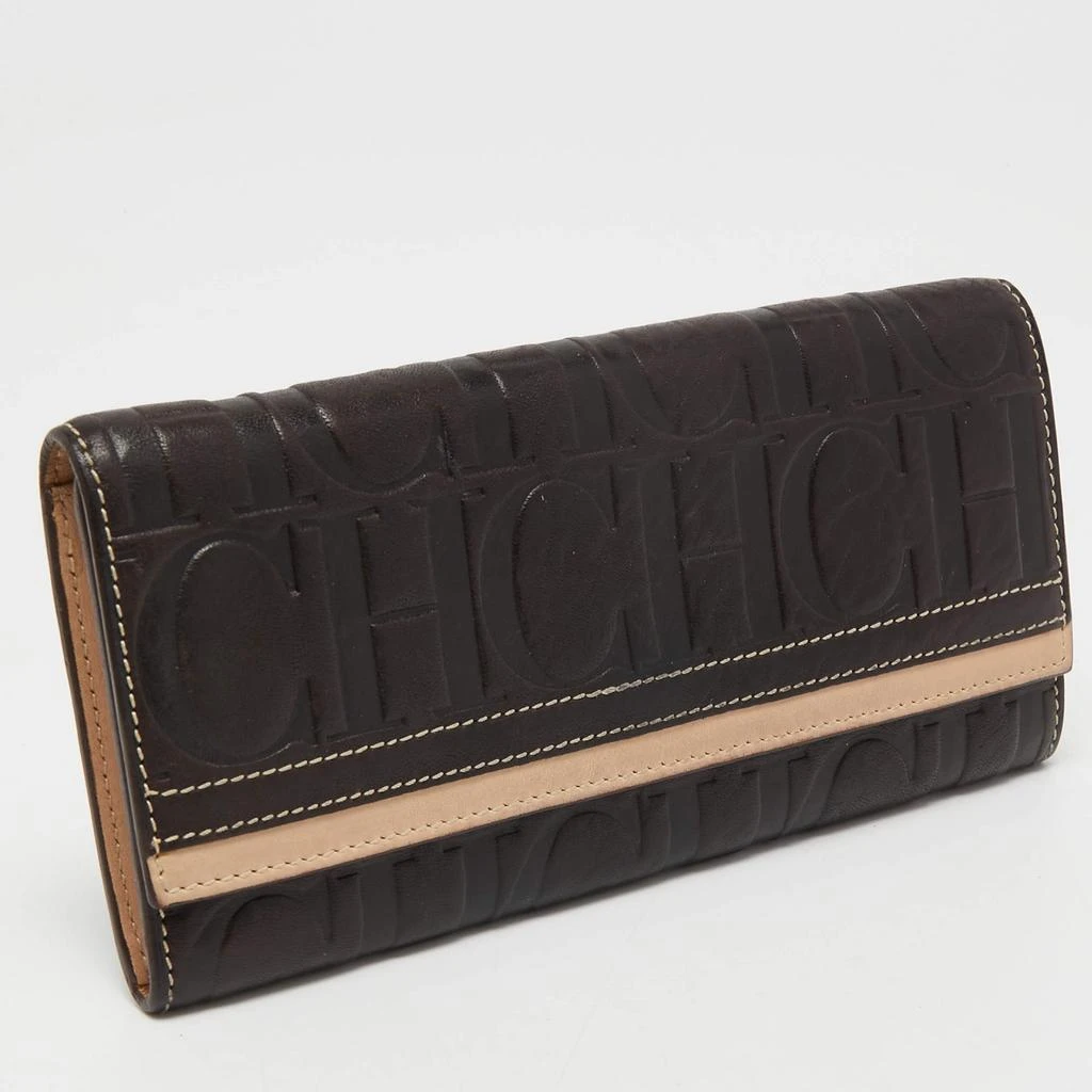 商品[二手商品] CH Carolina Herrera|CH Carolina Herrera Brown/Beige Monogram Embossed Leather Continental Wallet,价格¥813,第4张图片详细描述