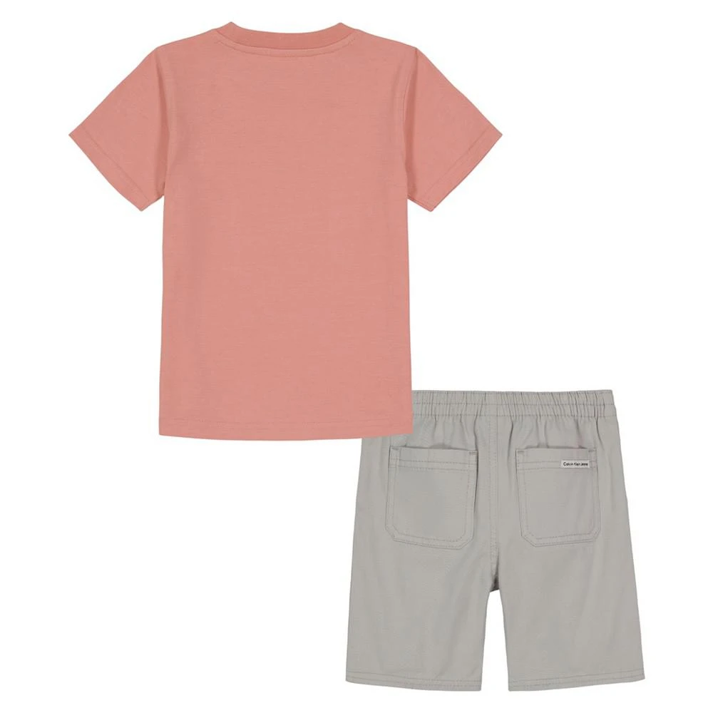 商品Calvin Klein|Little Boys Logo Graphic T-shirt and Twill Shorts, 2 Piece Set,价格¥124,第2张图片详细描述