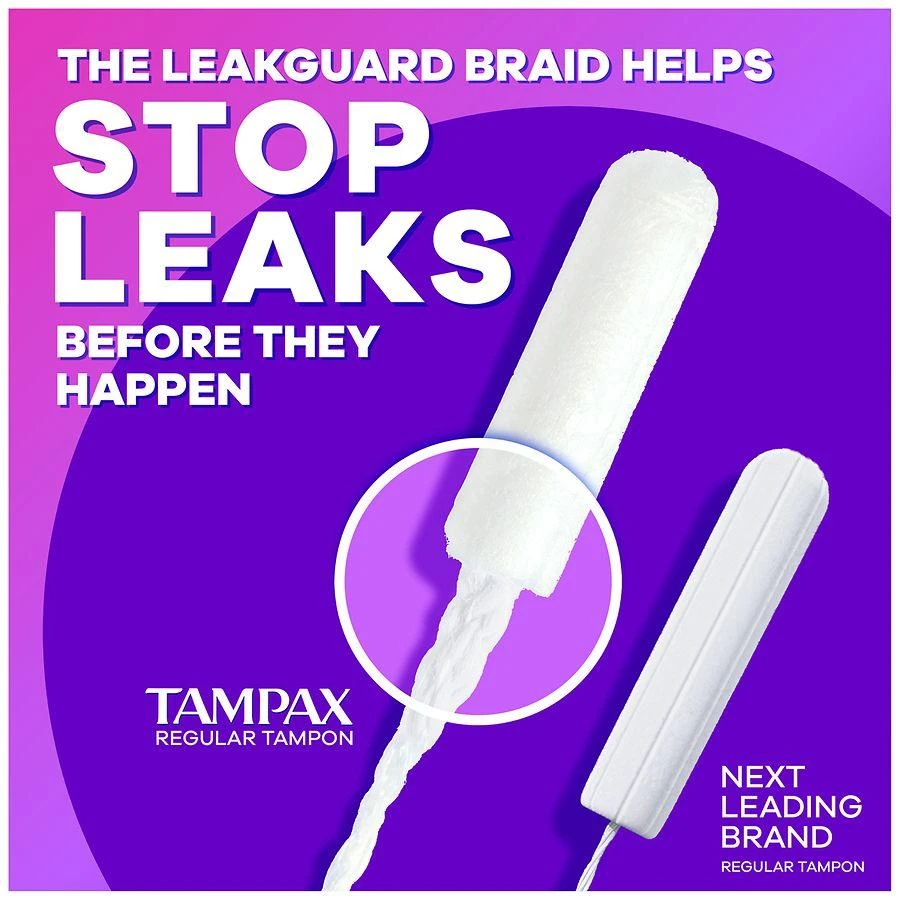 商品Tampax|Tampons with BPA-Free Plastic Applicator and LeakGuard Braid No scent,价格¥59,第5张图片详细描述