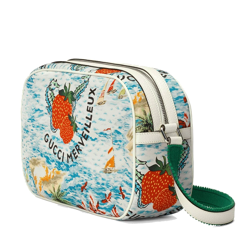 GUCCI/古驰 儿童款浅蓝色和红色尼龙草莓印花白色皮革饰边单肩斜跨背包682668UQ9EN4364 商品