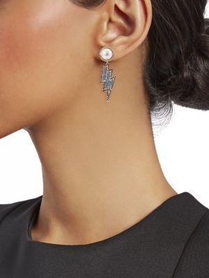 商品Eye Candy LA|Luxe 18K Goldplated & Crystal Bolt Drop Earrings,价格¥250,第4张图片详细描述