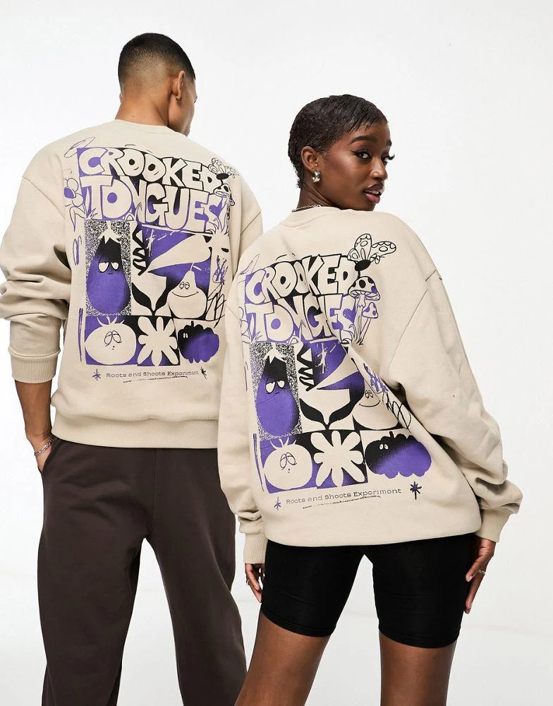 商品Crooked Tongues|ASOS CROOKED TONGUES unisex oversized sweatshirt in beige with back print,价格¥218,第3张图片详细描述