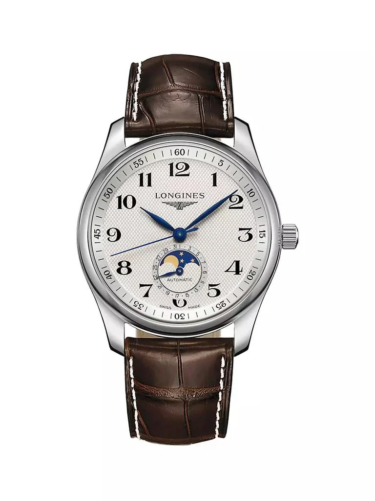 商品Longines|Master 40MM Stainless Steel &amp; Alligator Strap Moon-Phase Watch,价格¥19709,第1张图片