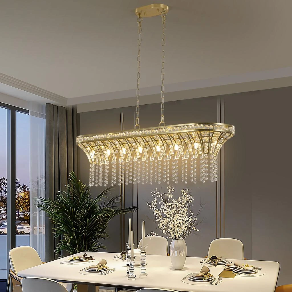 商品Simplie Fun|Modern Champagne Gold Kitchen Island Light - Oval Crystal ceiling chandelier,价格¥3501,第4张图片详细描述