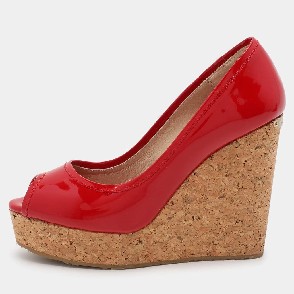 商品[二手商品] Jimmy Choo|Jimmy Choo Red Patent Leather Papina Wedge Pumps Size 37,价格¥1591,第1张图片